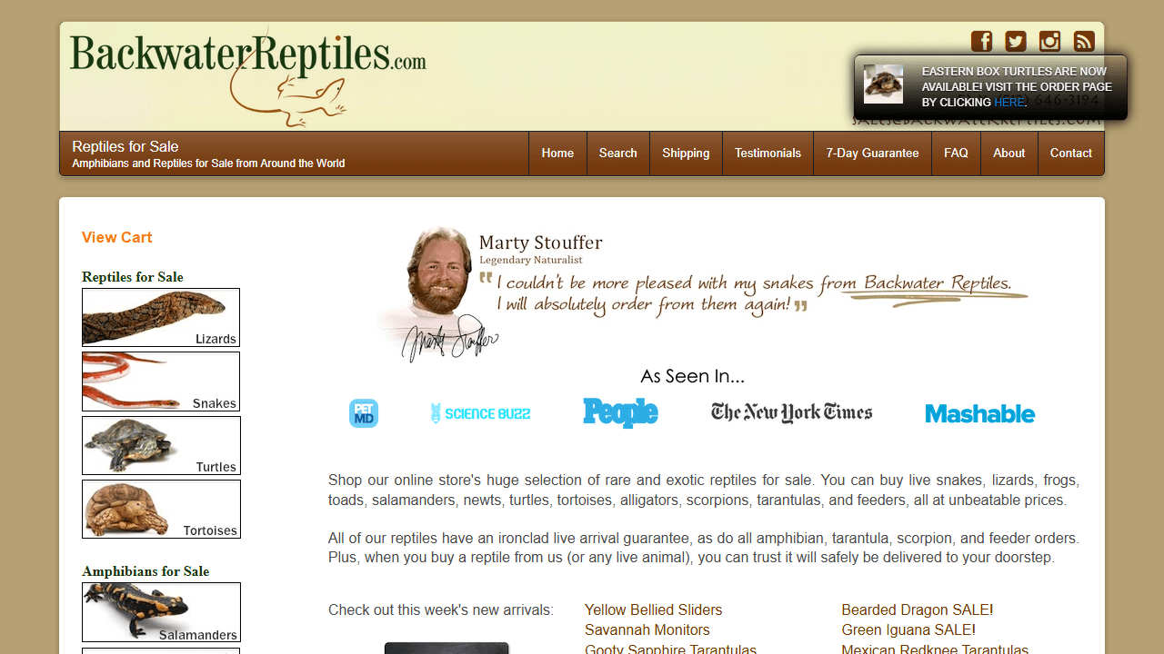 Screenshot of Is backwaterreptiles.com scam or legitimate?