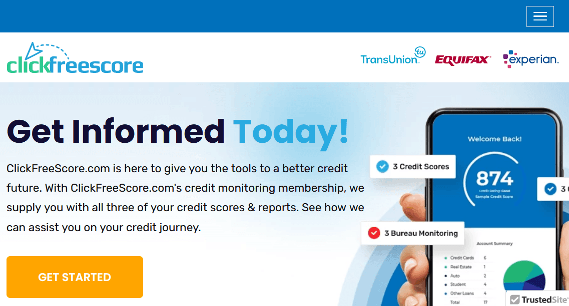Screenshot of Is clickfreescore.com scam or legitimate?