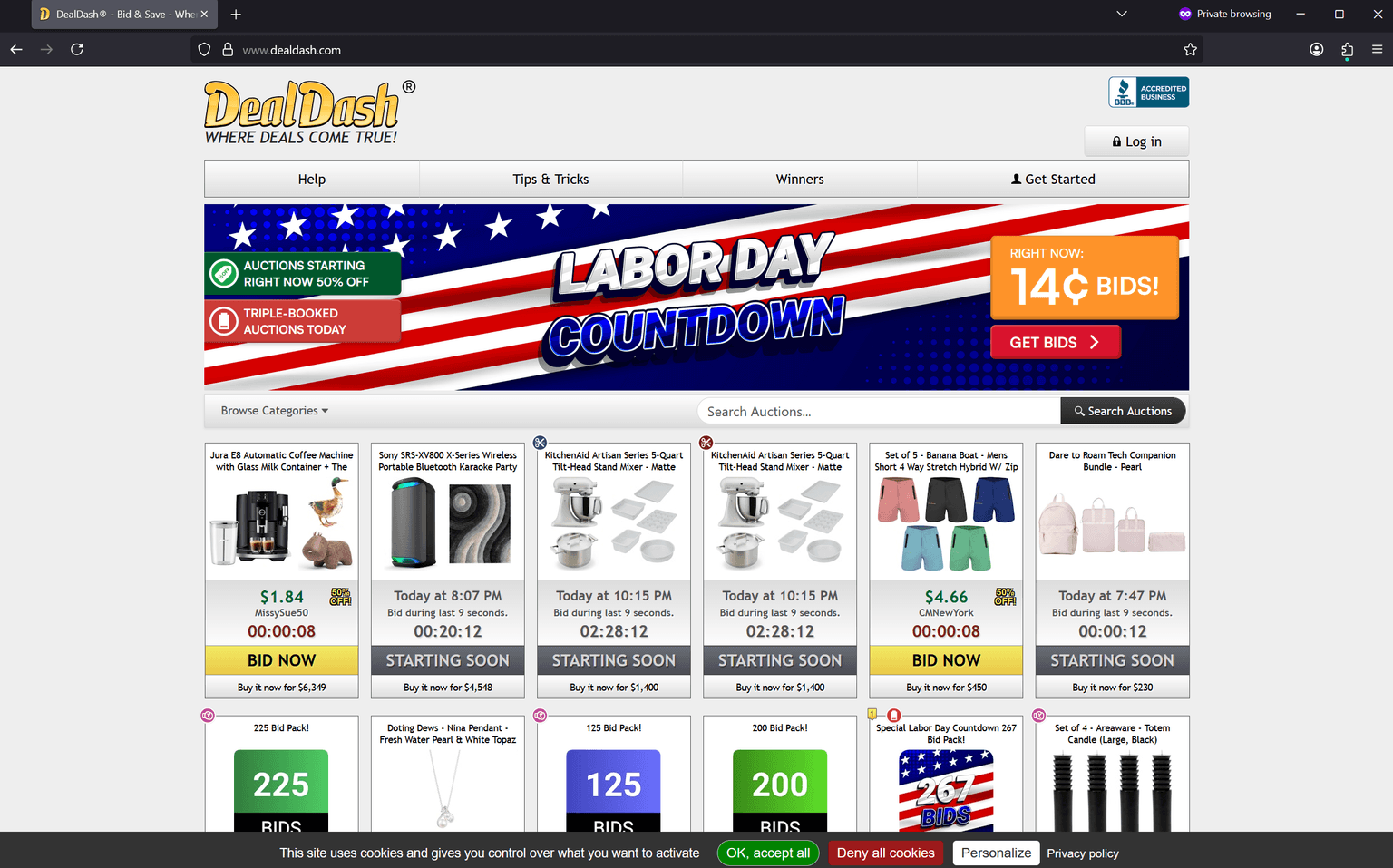 Screenshot of Is www.dealdash.com scam or legitimate?