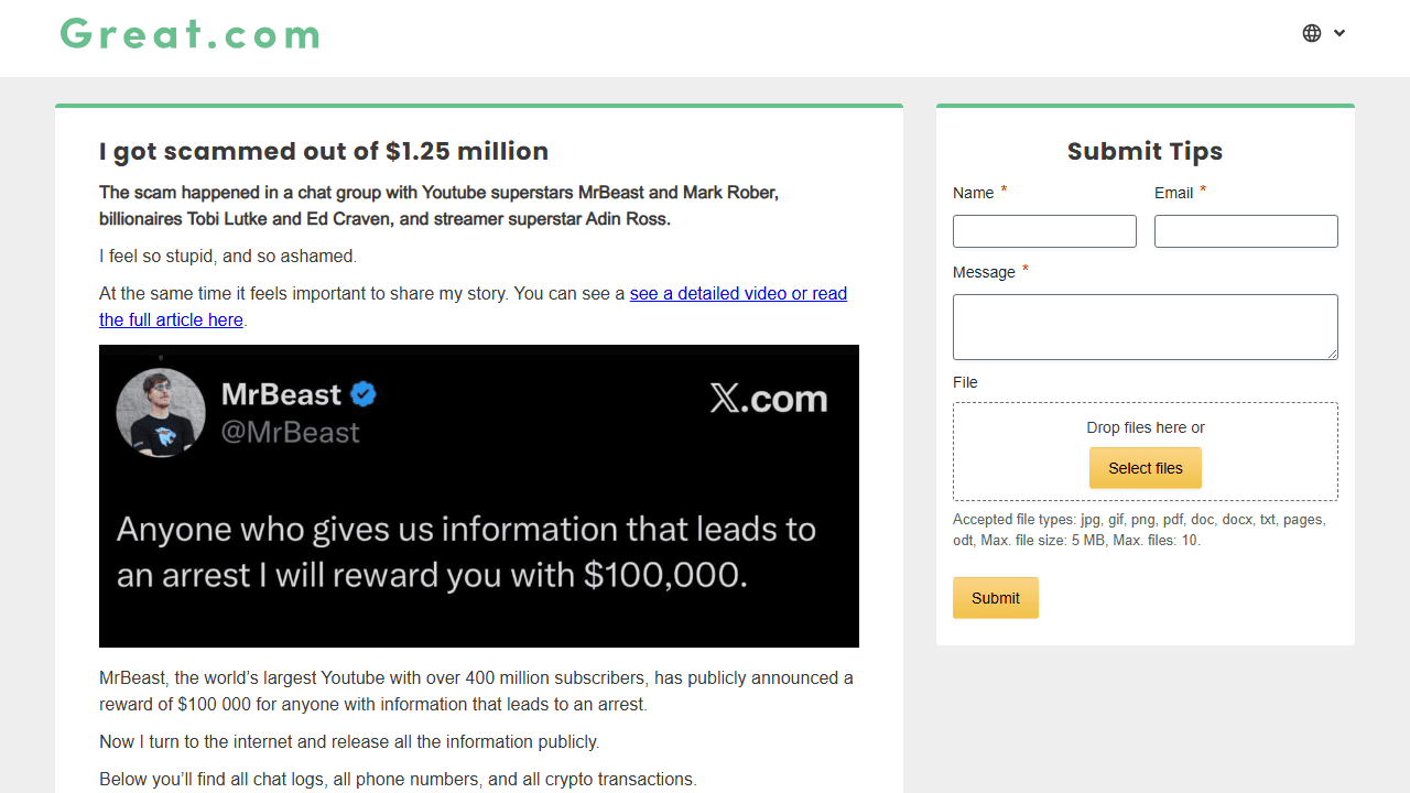 Screenshot of Is great.com scam or legitimate?