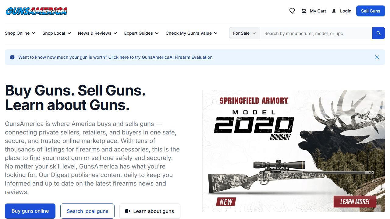 Screenshot of Is gunsamerica.com Scam or Legitimate?