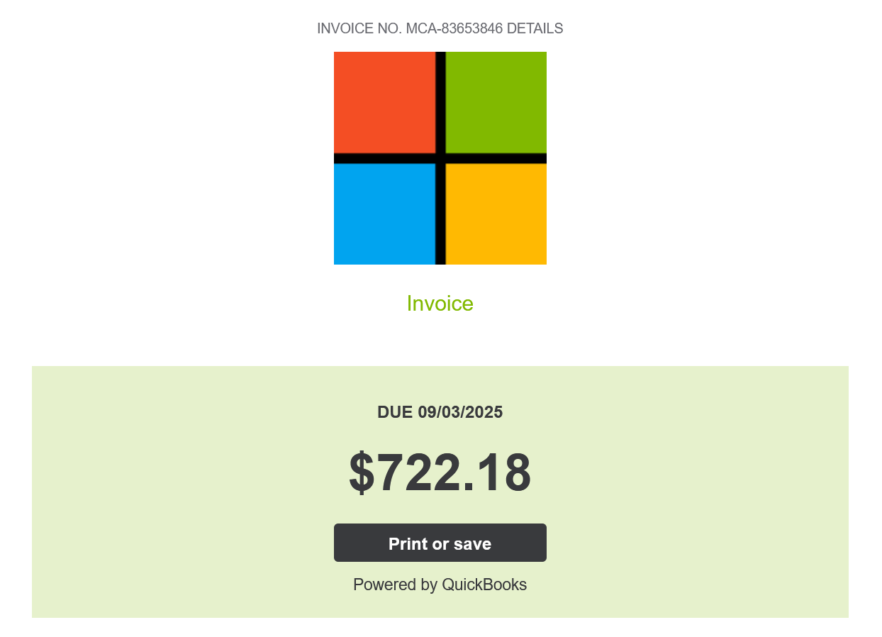 Fake invoice for 722 dollars