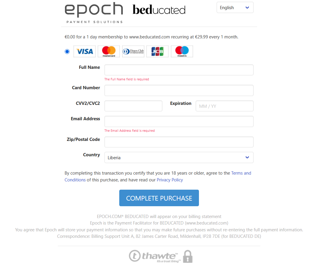 Epoch Payments is the Beducated payment provider