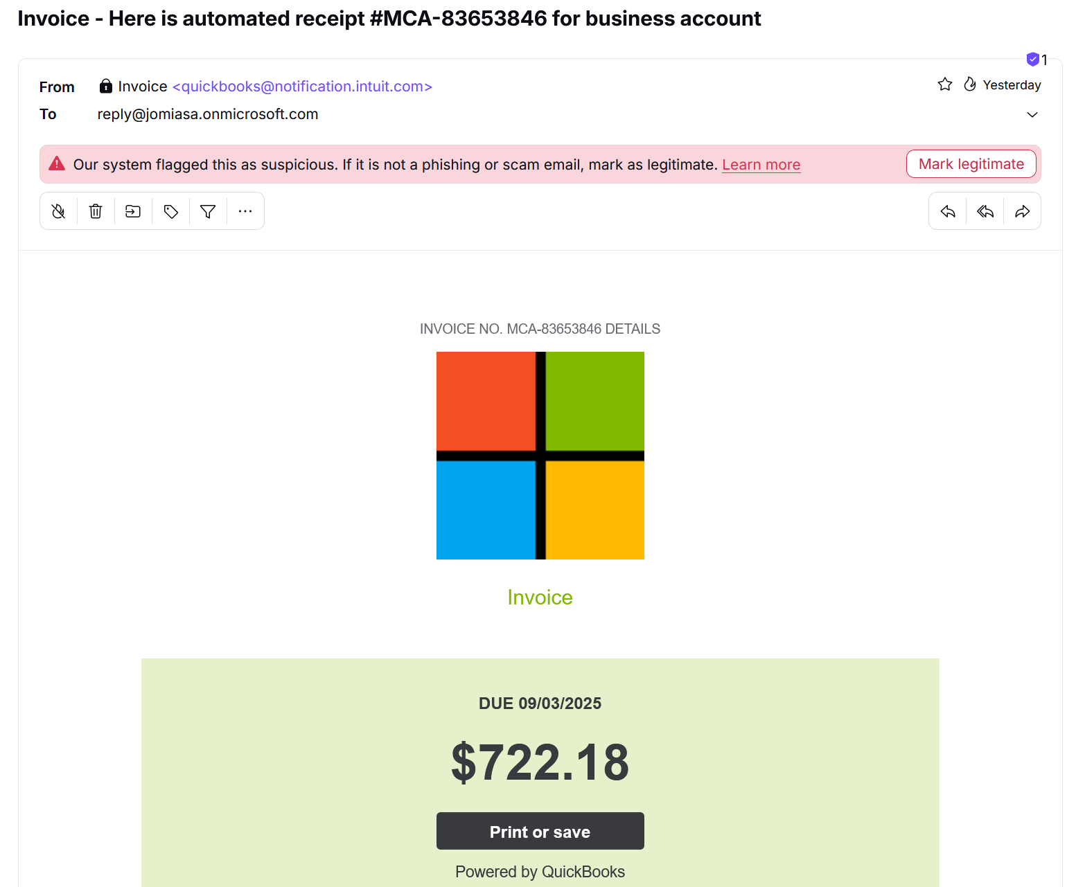 Phishing pretending to be intuit.com